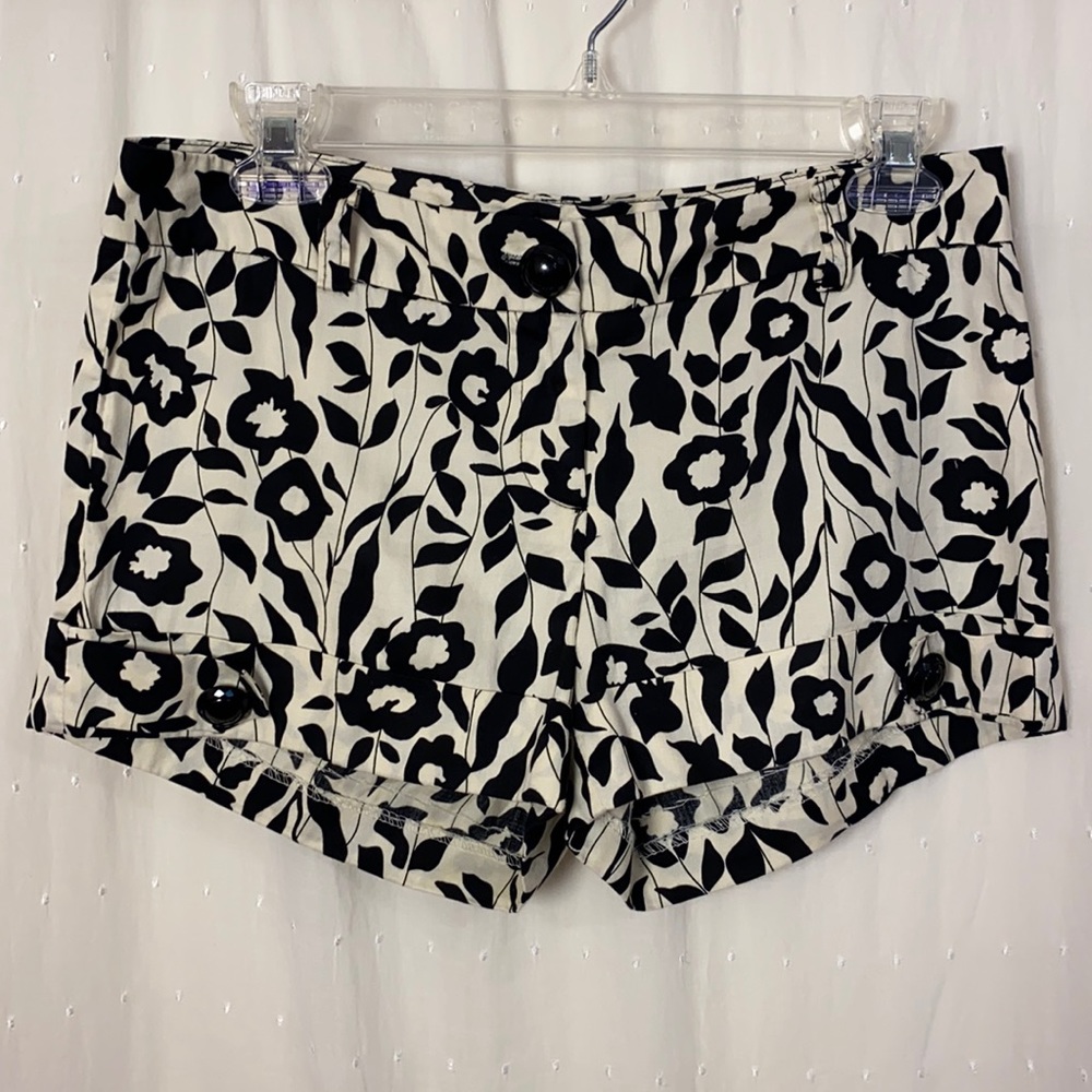 Cream and black floral print shorts